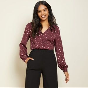 RW&Co V-Neck Button-Down Blouse Heart Print XL EUC